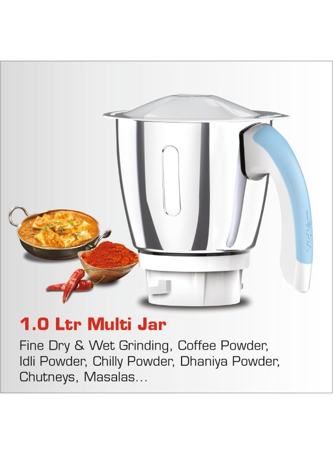 Vidiem Eva Super Blu 750W Mixer Grinder with 4 Jars | 4 Jar in- 1 Juicer | 750W mixer Grinder | 2 Years Product Warranty & 5 Years Motor Warranty | Blue & White | - Image 5